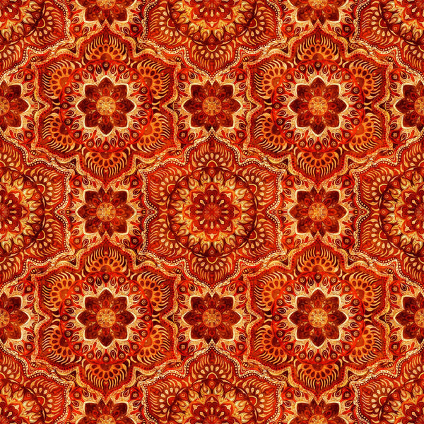 SALE Queen Bee Flower Medallion 30490 Spice T - by QT Fabrics - Geometric Floral Flower - Quilting Cotton Fabric