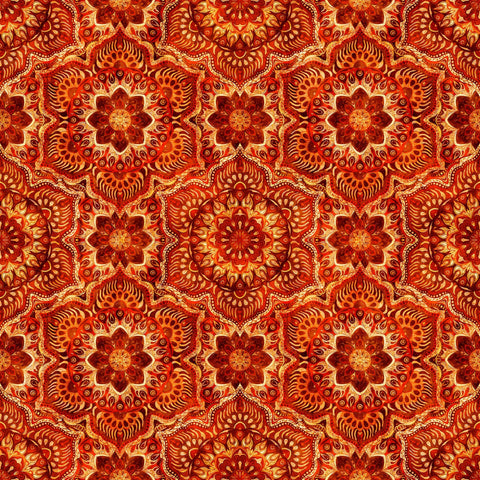 SALE Queen Bee Flower Medallion 30490 Spice T - by QT Fabrics - Geometric Floral Flower - Quilting Cotton Fabric