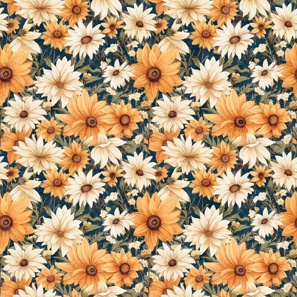 SALE MINKY Queen Bee Packed Floral 60" Wide 30487 Midnight - QT Fabrics - Floral Flowers Sunflowers - 100% Polyester