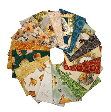 SALE Queen Bee Fat Quarter Bundle 18-Piece - QT Fabrics -  Precut - Floral Flower Bees - Quilting Cotton Fabric