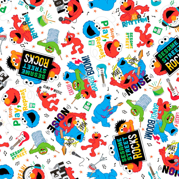 SALE Sesame Street Loud Noise 27919 White - by QT Fabrics - Quilting Cotton Fabric