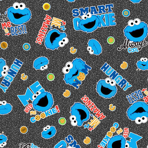 SALE Sesame Street Cookie Smart 27912 Gray - by QT Fabrics - Cookie Monster - Quilting Cotton Fabric