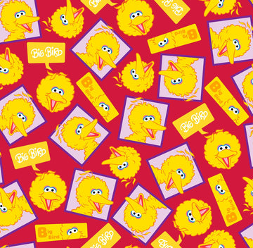 Fat Quarter End of Bolt - CLEARANCE Sesame Street Big Bird Head Toss 27546 Red - QT Fabrics - Quilting Cotton Fabric