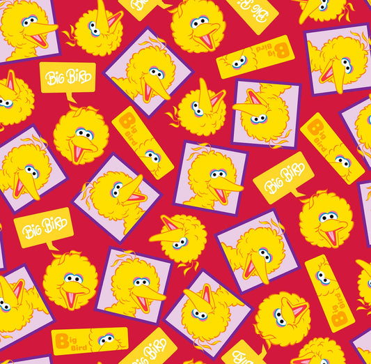 Fat Quarter End of Bolt - CLEARANCE Sesame Street Big Bird Head Toss 27546 Red - QT Fabrics - Quilting Cotton Fabric