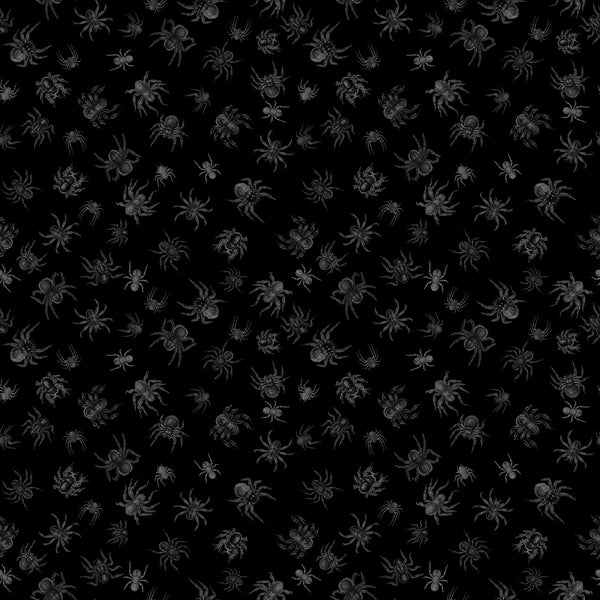 Creepsville Spider Toss 30207 Black J - by QT Fabrics - Halloween - Quilting Cotton Fabric