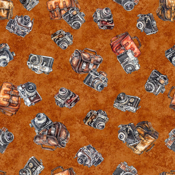 SALE Globetrotter Cameras 30533 Brown A - - QT Fabrics - Quilting Cotton Fabric