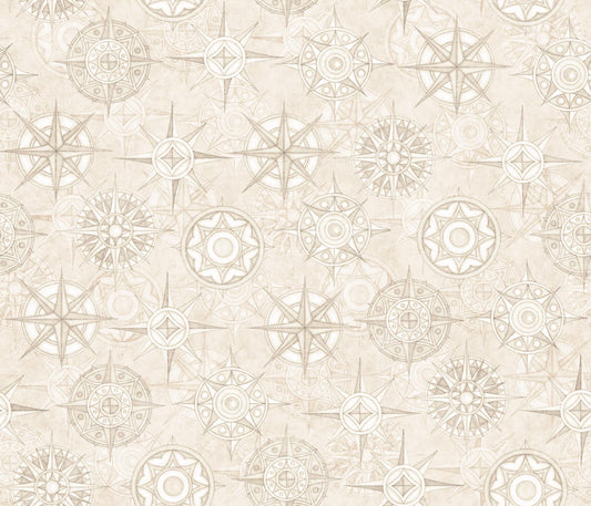 SALE Globetrotter Compasses 30535 Beige E - QT Fabrics - Quilting Cotton Fabric