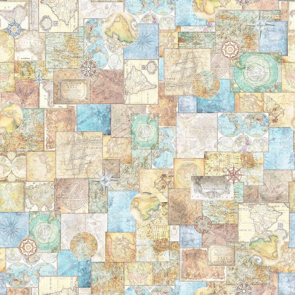 Globetrotter Travel Maps 30529 Multi X - by QT Fabrics - Quilting Cotton Fabric