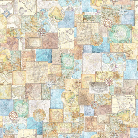 Globetrotter Travel Maps 30529 Multi X - by QT Fabrics - Quilting Cotton Fabric