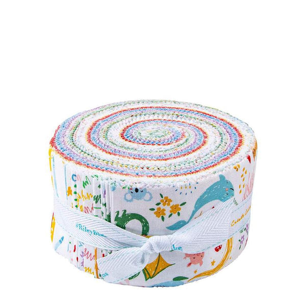 Image of the Get Your Cray-on with Crayola Rolie Polie by Riley Blake Designs. Official licensed product. Features doodles. animals, and crayons in bright colors. 
Cute Little Fabric Shop