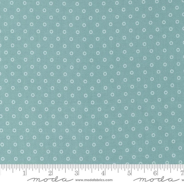 Image of the Rosemary Cottage Dots Sky quilting cotton fabric by Moda Fabrics. Features small circle dots on an aqua background.
Cute Little Fabric Shop