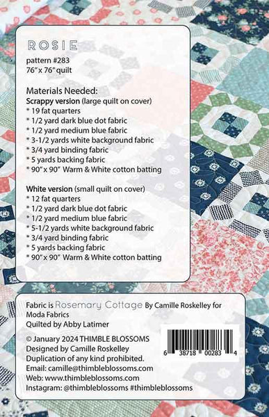 SALE Rosie Quilt Pattern TB-283 by Thimble Blossoms - Moda Fabrics - INSTRUCTIONS Only - Fat Quarter Friendly Square Quilt