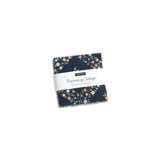 Image of the Rosemary Cottage mini charm pack by Camille Roskelley for Moda Fabrics. Features a mini charm pack precut with floral fabrics. 
Cute Little Fabric Shop
