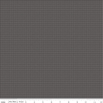 Image of the Micro Gingham Black quilting cotton fabric by Riley Blake Designs. Features a micro one sixteenth of an inch gingham with black on white. 
Cute Little Fabric Shop
