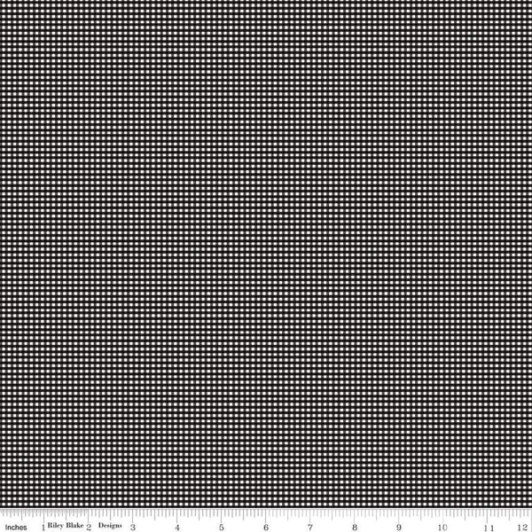 Image of the Micro Gingham Black quilting cotton fabric by Riley Blake Designs. Features a micro one sixteenth of an inch gingham with black on white. 
Cute Little Fabric Shop