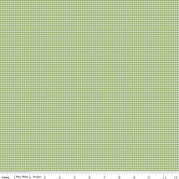 Image of the Micro Gingham Green quilting cotton fabric by Riley Blake Designs. Features a micro one sixteenth of an inch gingham with green on white. 
Cute Little Fabric Shop