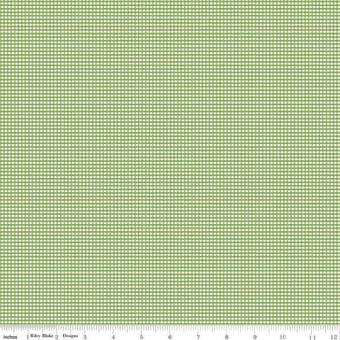 Image of the Micro Gingham Green quilting cotton fabric by Riley Blake Designs. Features a micro one sixteenth of an inch gingham with green on white. 
Cute Little Fabric Shop