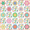 Image of the Bubbles Quilt Pattern by Sue Daley Designs for Riley Blake Designs. Features English paper piecing on a square quilt. 
Cute Little Fabric Shop