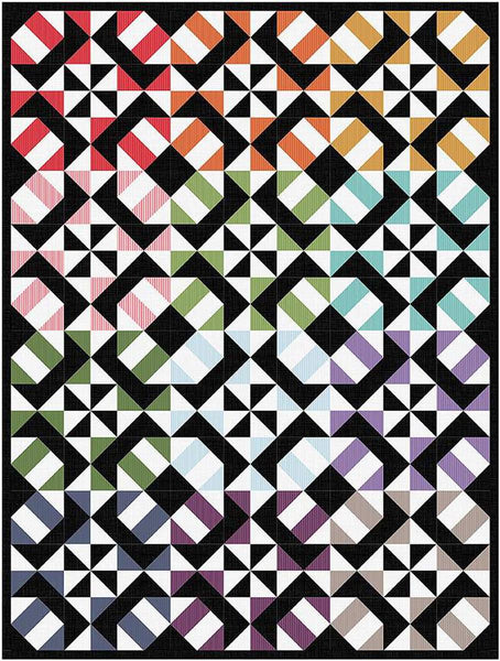 Image of the Corkscrew quilt pattern by Melissa Corry for Riley Blake Designs. Features a geometric colorful design on a quilt. 
Cute Little Fabric Shop