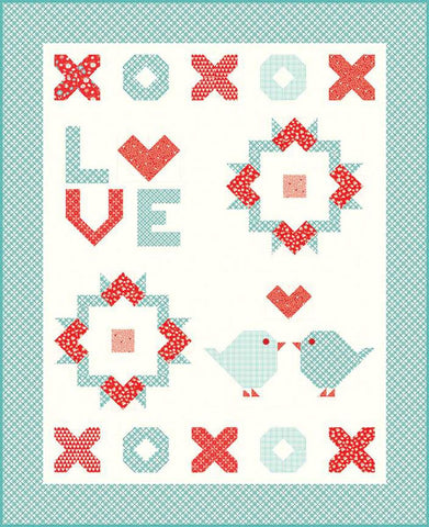 Image of the Nothing but Love quilt pattern by Sandy Gervais for Riley Blake Designs. Features lovebirds, Xs, Os, and the word LOVE on a quilt.
Cute Little Fabric Shop