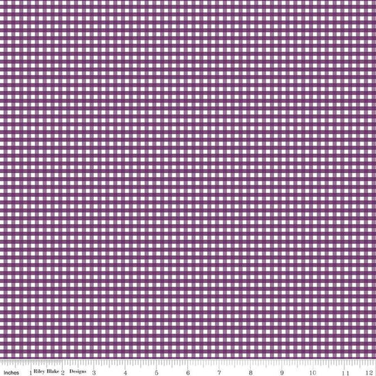 Image of the 1/8 inch PRINTED Gingham Eggplant quilting cotton fabric by Riley Blake Designs. Features an 1/8 inch dark purple gingham pattern on white. 
Cute Little Fabric Shop