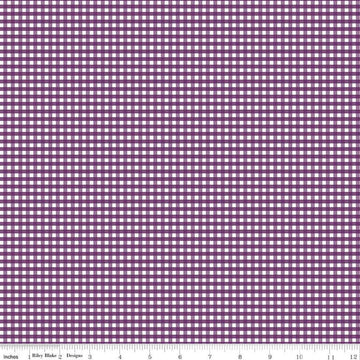 Image of the 1/8 inch PRINTED Gingham Eggplant quilting cotton fabric by Riley Blake Designs. Features an 1/8 inch dark purple gingham pattern on white. 
Cute Little Fabric Shop