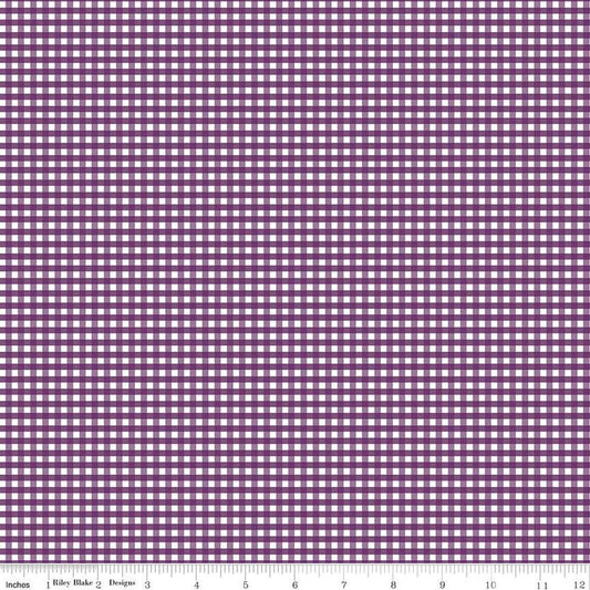 Image of the 1/8 inch PRINTED Gingham Eggplant quilting cotton fabric by Riley Blake Designs. Features an 1/8 inch dark purple gingham pattern on white. 
Cute Little Fabric Shop