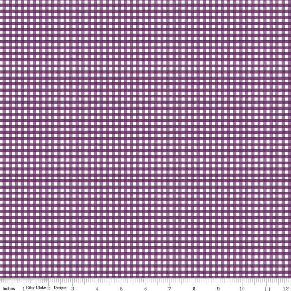 Image of the 1/8 inch PRINTED Gingham Eggplant quilting cotton fabric by Riley Blake Designs. Features an 1/8 inch dark purple gingham pattern on white. 
Cute Little Fabric Shop