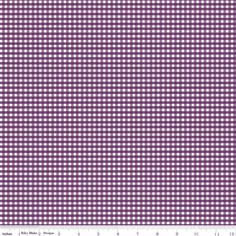 Image of the 1/8 inch PRINTED Gingham Eggplant quilting cotton fabric by Riley Blake Designs. Features an 1/8 inch dark purple gingham pattern on white. 
Cute Little Fabric Shop