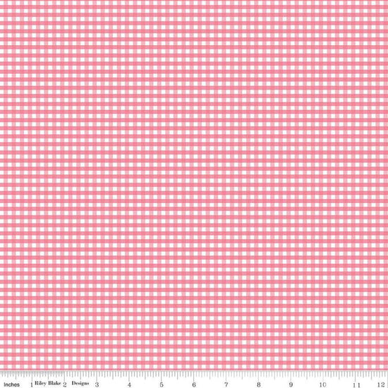 Image of the 1/8 inch PRINTED Gingham Sugar Pink quilting cotton fabric by Riley Blake Designs. Features an 1/8 inch dark pink gingham pattern on white. 
Cute Little Fabric Shop