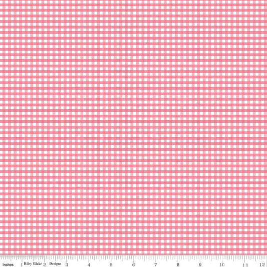 Image of the 1/8 inch PRINTED Gingham Sugar Pink quilting cotton fabric by Riley Blake Designs. Features an 1/8 inch dark pink gingham pattern on white. 
Cute Little Fabric Shop