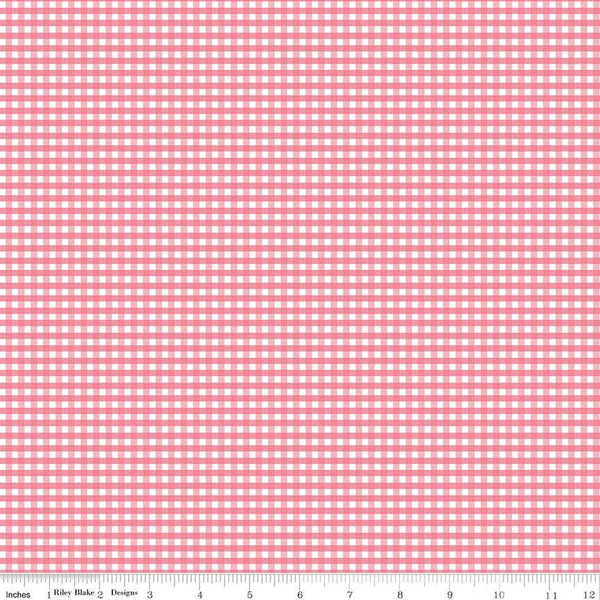 Image of the 1/8 inch PRINTED Gingham Sugar Pink quilting cotton fabric by Riley Blake Designs. Features an 1/8 inch dark pink gingham pattern on white. 
Cute Little Fabric Shop