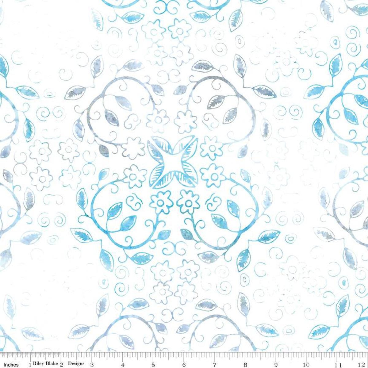 Image of the Expressions Batiks Chalk & Charcoal Confetti Cake cotton fabric by Riley Blake Designs. Features blue geometric flowers and leaves on a white background
Cute Little Fabric Shop