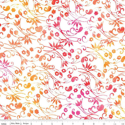 Image of the Expressions Batiks Chalk & Charcoal Spicy Sprinkles cotton fabric by Riley Blake Designs. Features pink, orange, and yellow swirls and leaves on a white blue background
Cute Little Fabric Shop