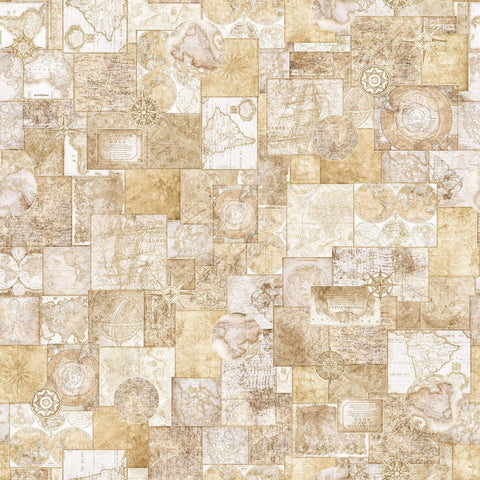 SALE Globetrotter Travel Maps 30529 Parchment E - by QT Fabrics - Quilting Cotton Fabric