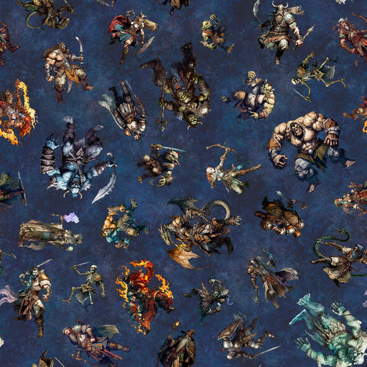 SALE Wizards & Warriors Character Toss 30240 Midnight W - QT Fabrics - Quilting Cotton Fabric