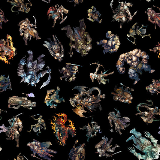 SALE Wizards & Warriors Character Toss 30240 Black J - QT Fabrics - Quilting Cotton Fabric