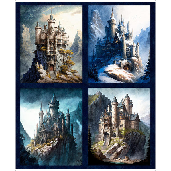 SALE MINKY Wizards and Warriors Castle Panel 30237 Navy - QT Fabrics - 36"x44" Minky Mountains Stormy - Quilting Cotton Fabric