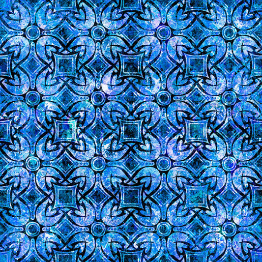 SALE Wizards & Warriors Geo Medallion 30242 Blue B - QT Fabrics - Geometric - Quilting Cotton Fabric