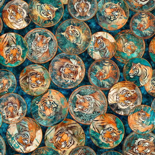 Eye of the Tiger Circle Collage 30475 Prussian Blue W - - QT Fabrics - Quilting Cotton Fabric