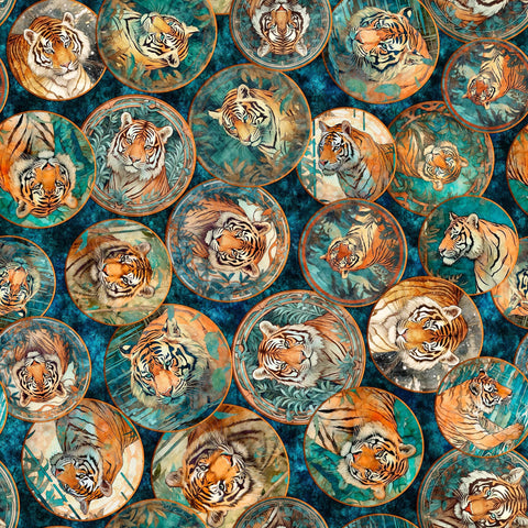 Eye of the Tiger Circle Collage 30475 Prussian Blue W - by QT Fabrics - Quilting Cotton Fabric