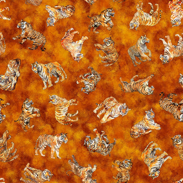 15" End of Bolt - Eye of the Tiger Toss 30476 Orange O - by QT Fabrics - Quilting Cotton Fabric