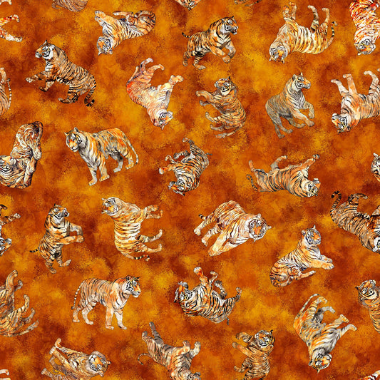 15" End of Bolt - Eye of the Tiger Toss 30476 Orange O - by QT Fabrics - Quilting Cotton Fabric