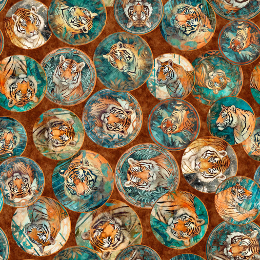 Eye of the Tiger Circle Collage 30475 Copper T - QT Fabrics - Quilting Cotton Fabric