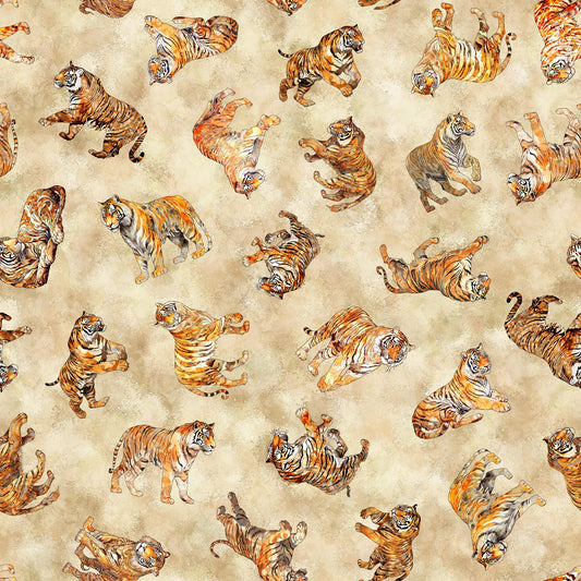 Fat Quarter End of Bolt - Eye of the Tiger Toss 30476 Cream E - QT Fabrics - Quilting Cotton Fabric