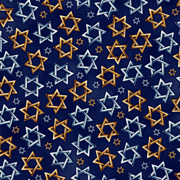 SALE Hanukkah Festival Star of David Toss 30275 Navy N - by QT Fabrics - Quilting Cotton Fabric