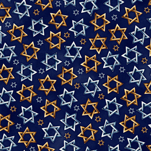 SALE Hanukkah Festival Star of David Toss 30275 Navy N - by QT Fabrics - Quilting Cotton Fabric