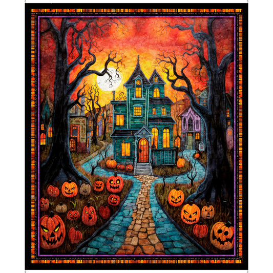 MINKY Creepin' It Real Haunted House Panel 30384 Multi  - QT Fabrics - 36"x45" Minky Halloween - Quilting Cotton Fabric