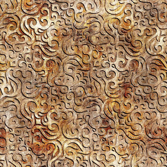 Fat Quarter End of Bolt - SALE Steampunk Adventures 29567 Scrollwork A - by QT Fabrics - Victorian Motifs Scrolls - Quilting Cotton Fabric