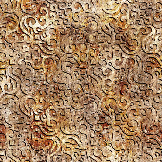 Fat Quarter End of Bolt - Steampunk Adventures 29567 Scrollwork A - by QT Fabrics - Victorian Motifs Scrolls - Quilting Cotton Fabric